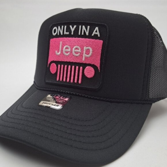 Only in a Jeep embroidered patch foam trucker mesh snapback hat black - Picture 2 of 4